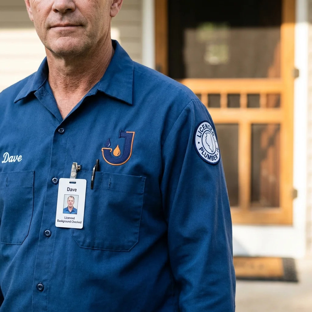 Licensed plumber showing ID badge in Mooresville, NC
