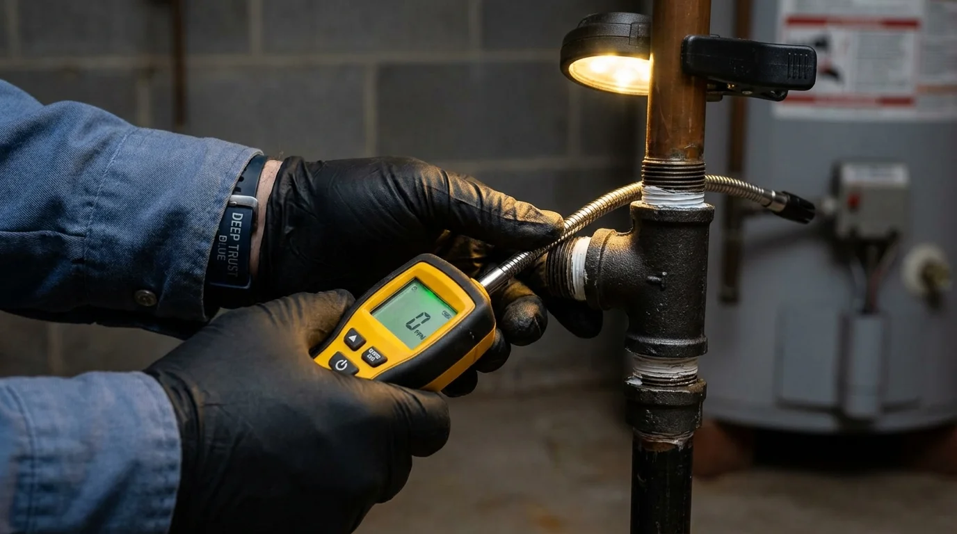 Gas leak detection with electronic sniffer by Johns Plumbing LLC in Mooresville