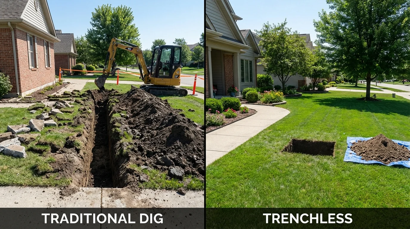 Trenchless sewer repair with minimal yard damage versus traditional excavation in Mooresville, NC